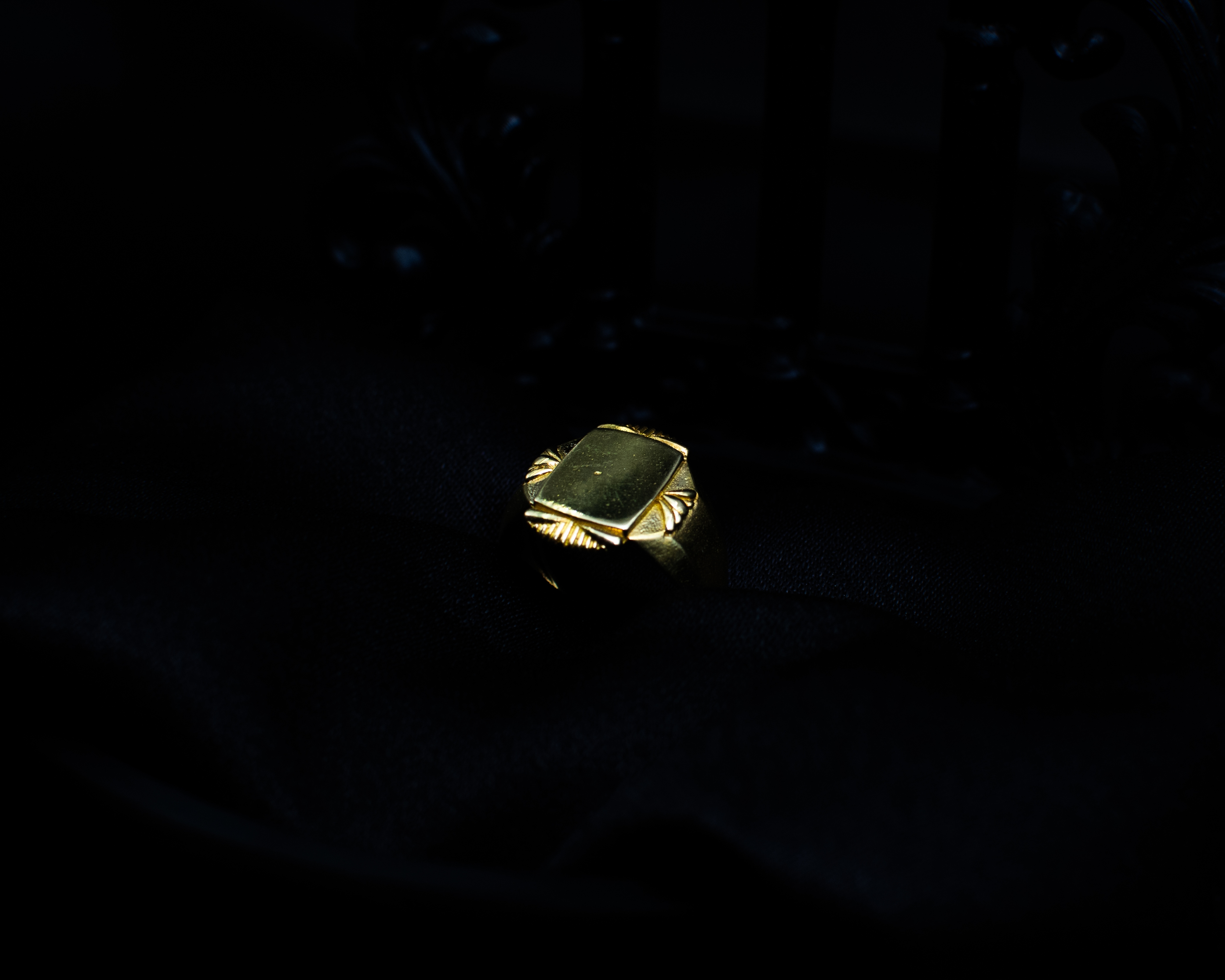 Panchadhatu Signet Ring 4 support view on black satin