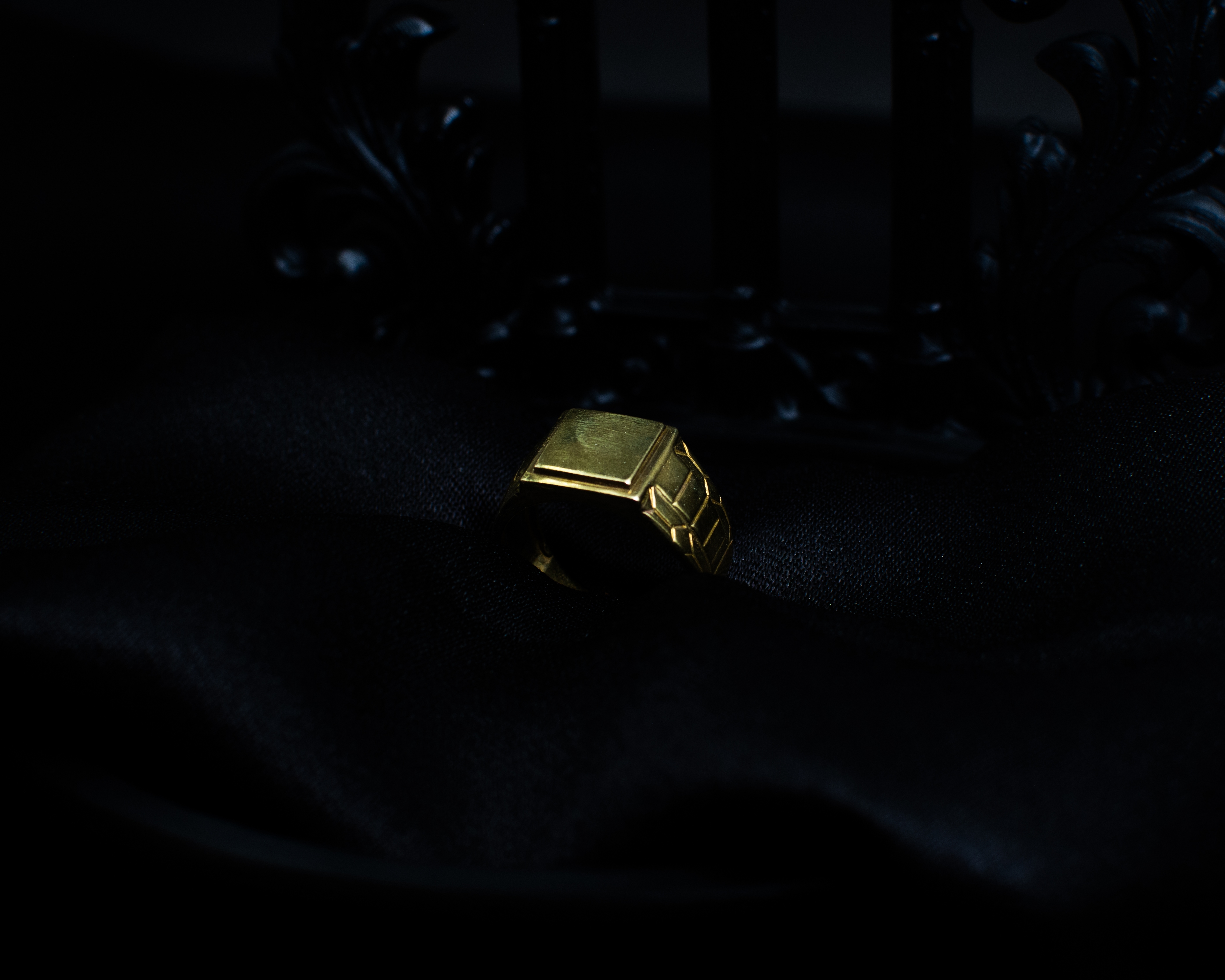 Panchadhatu Signet Ring 6 support view on black satin