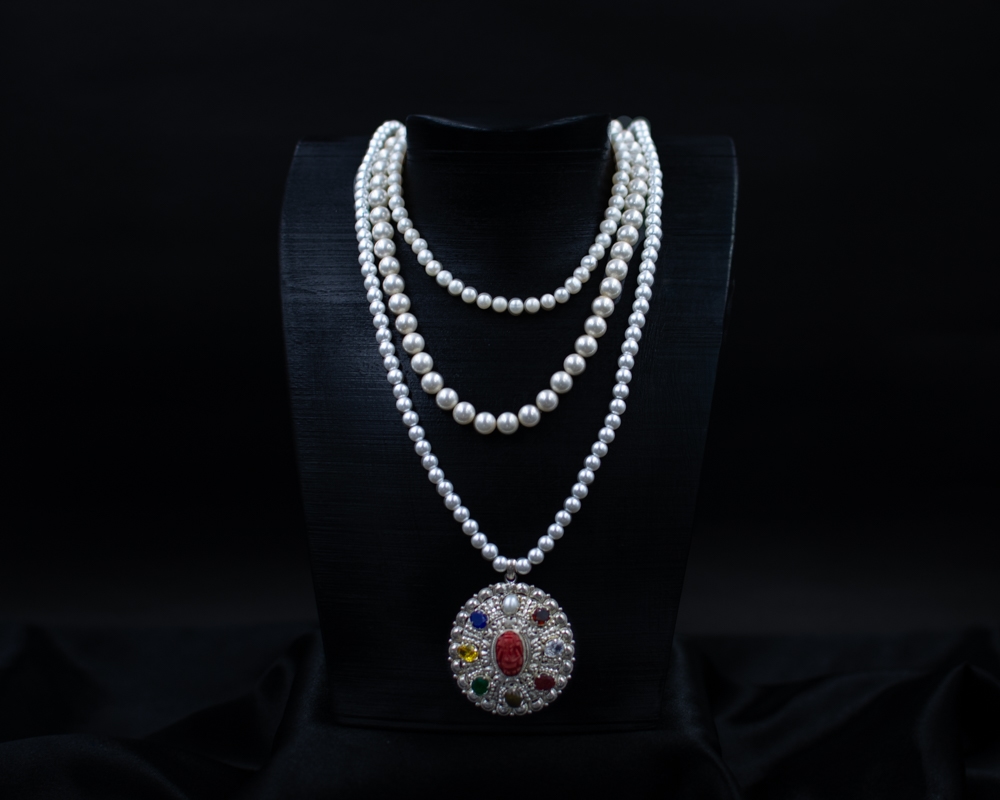 Silichung G Set layered pearl necklace with colorful pendant