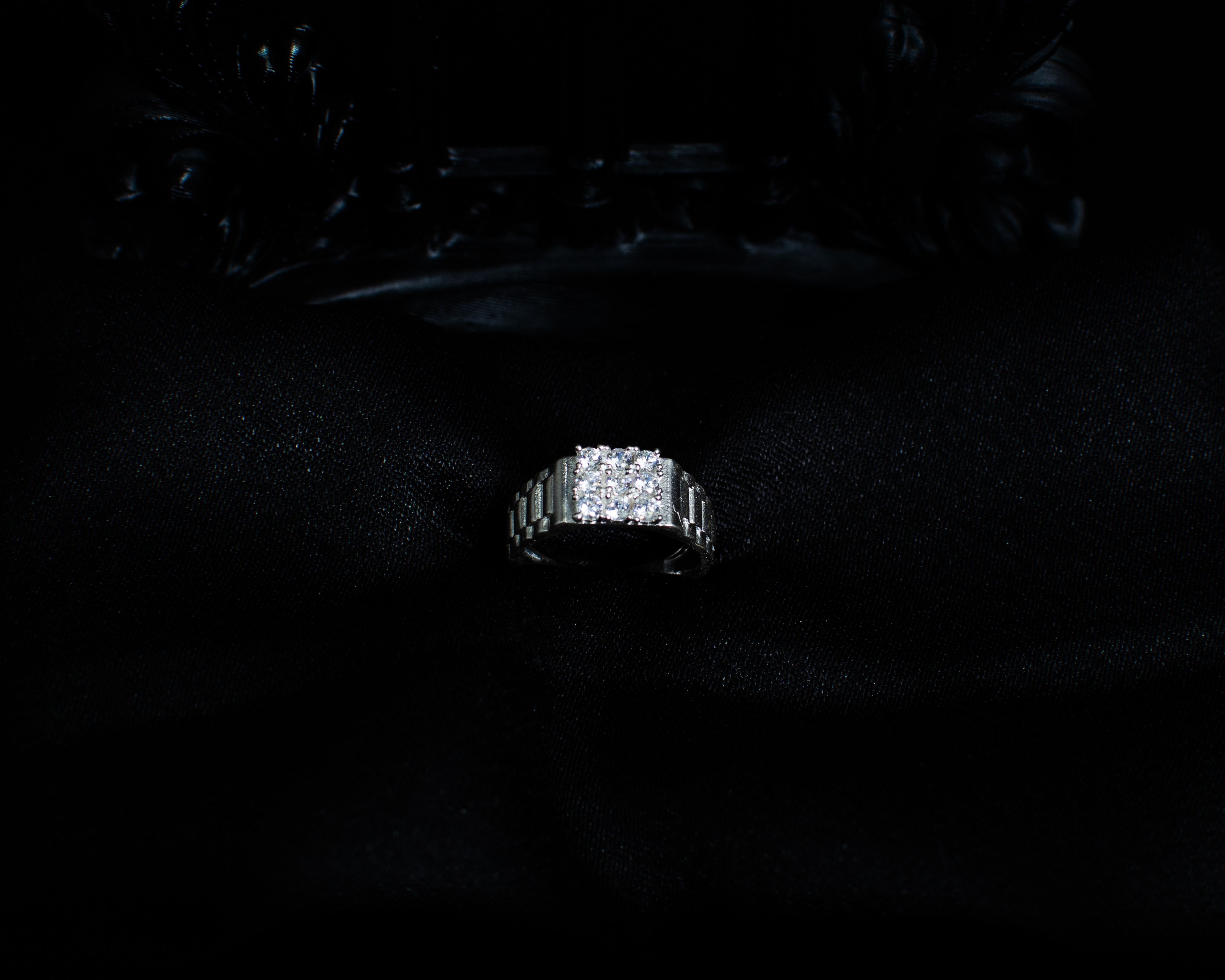 Ring 10 view 1 on black satin