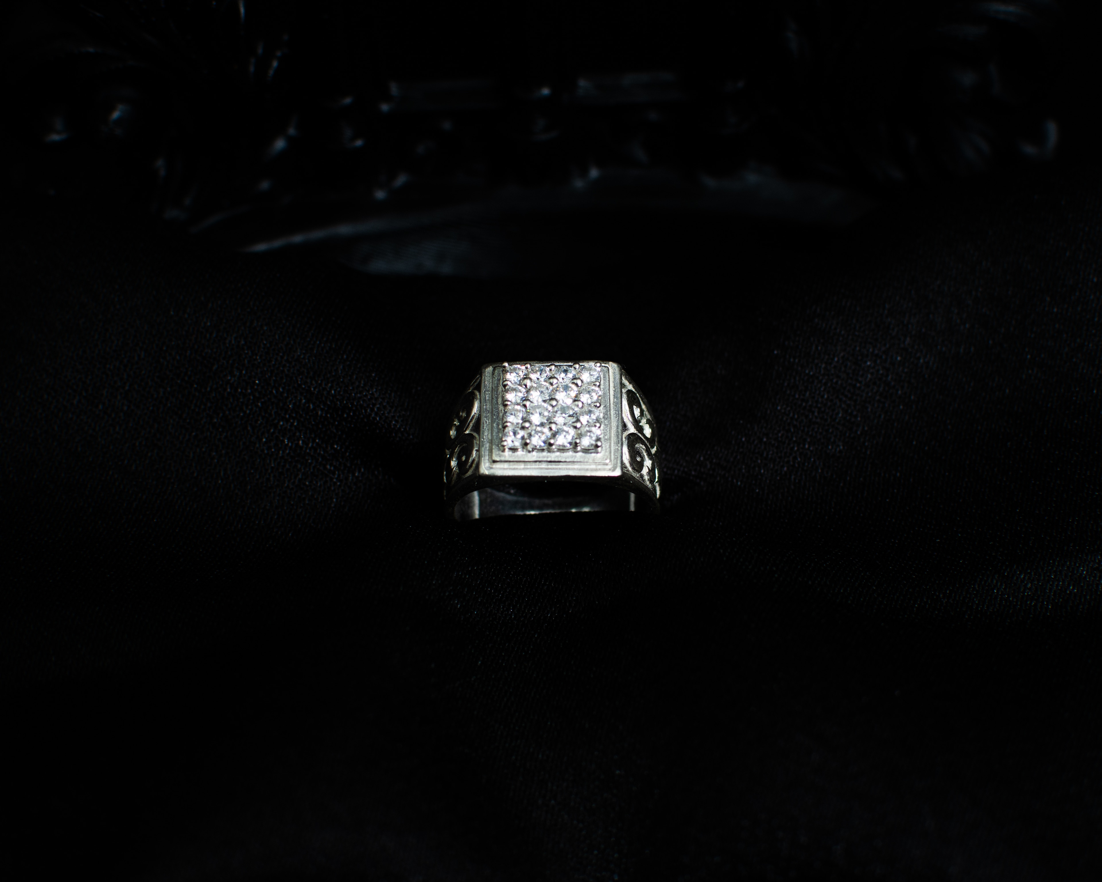 Ring 11 view 1 on black satin
